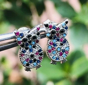 Ruby , Emerald & Sapphire .925 Sterling Silver 2. Gms Ear Studs/Earrings 44 Z459 - Picture 1 of 2