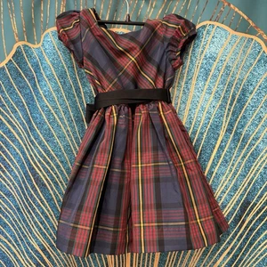 Ralph Lauren Vestito Bambina 18 Mesi Blu Rosso Plaid Taffettà Festa Nastro - Foto 1 di 11