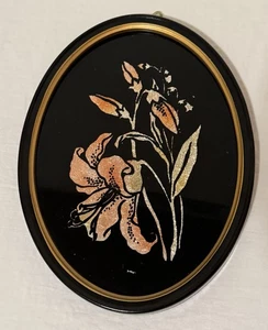 Cuadro Floral Laminado Iridiscente Metálico Enmarcado MCM Arte de Pared Decoración Retro De Colección - Imagen 1 de 4