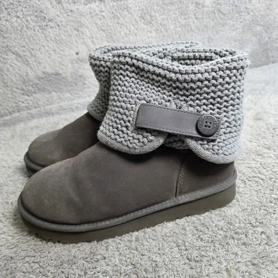 UGG Shaina Gray Suede Knit Foldover Cuff Button Up Boots Women's Size 9 - Image 1 of 4