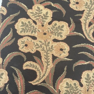 Thibaut St. James F96352 Linen Blend Brown Black Floral Fabric 26"Sq Sample #25 - Image 1 of 4