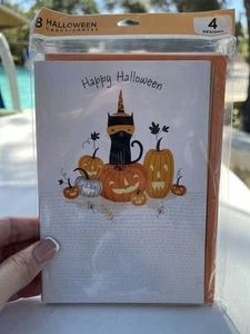 Hallmark Feliz Halloween Gato Tarjeta 4 Diseños Calabaza Halloween Temporada Mezcla 8 Paquete - Imagen 1 de 3