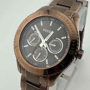 Fossil Quartz Watch ES-3021 Women 50m Brown Steel Day Date Analog New Battery 6" - Picture 1 of 6