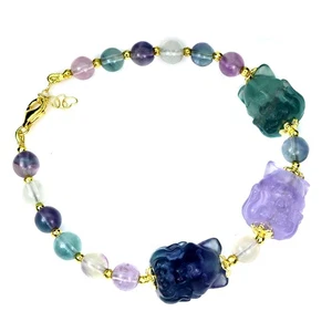 925 Sterling Silver Bracelet Carving Fluorite 16x13mm Gemstone Jewelry 7.5 Inch - Picture 1 of 13