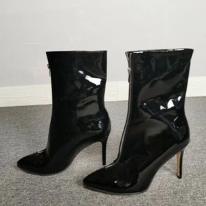 Nuevas botas al tobillo de cuero brillante punta puntiaguda para mujer tacón alto talla 35-47 - Imagen 1 de 12