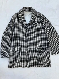 sz 42 70's Mighty Mac Gloucester Houndstooth Melton Wool Blk/Wht Lined Coat, USA - Picture 1 of 23