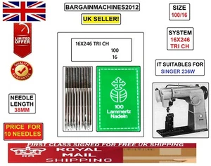 SINGER 236W POST BED LAMMERTZ 16X246 TRI CH S=100/16 INDUS SEWING MACHINE NEEDLE - Picture 1 of 4