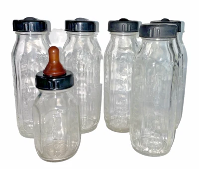 Vintage Evenflo Glass Baby Bottles Lot of Six (5) 8 oz and (1) 4 oz Seal & Ring* - Image 1 of 4