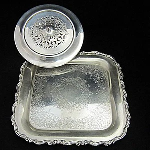 2 Pc Mixed Lot Silverplate Covered Entree Dish & "Onieda" Georgian Scroll Tray - Picture 1 of 1