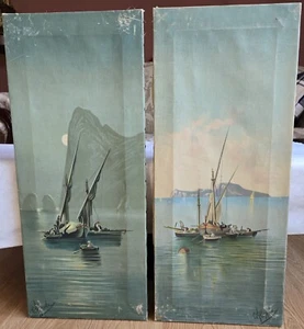 ANTICO ANTONIO COPPOLA ITALIA PESCATORI BAIA DI NAPOLI QUADRI GUAZZO ARTE COPPIA - Foto 1 di 10