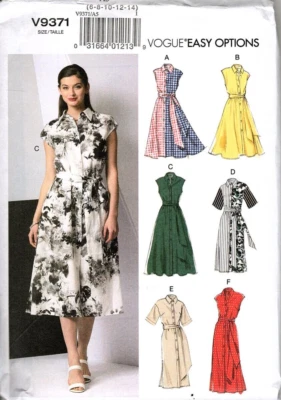 Vogue Easy Options V9371 Misses Belted Dresses Size 6 to 14 Sewing Pattern - Image 1 of 2