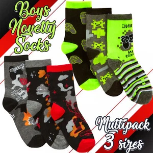 Kids Boys Cotton Rich Crew Red Neon Green Novelty Socks Size UK 6-8.5 - 12.5-3.5 - Picture 1 of 14