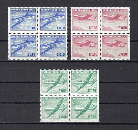 Chile 1960-67 Sc# C238-40 airmail Planes block 4 MNH Cover