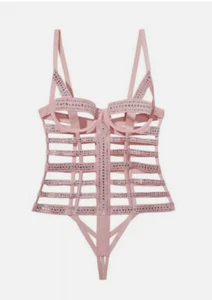 Victoria's Secret Very Sexy Rhinestone Strappy Bondage Teddy Sz M Dusk Pink - Picture 1 of 3