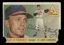 1955 TOPPS #191 ED STANKY ST LOUIS CARDINALS (DAMAGED)
