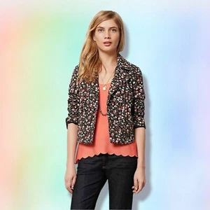 Anthropologie Hei Hei Womens 0 Black Floral Cropped Tinsley Moto Jacket - Picture 1 of 8