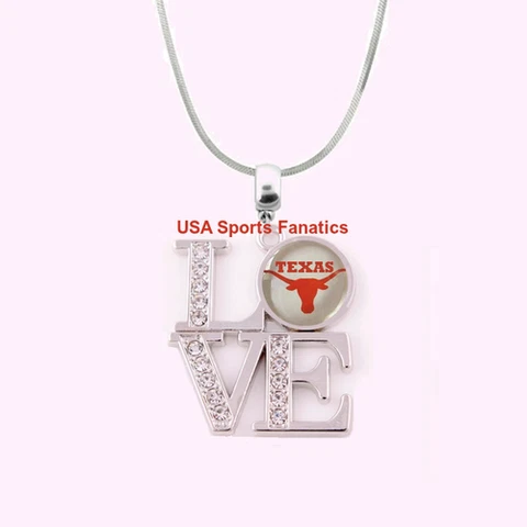 NCAA - Texas Longhorns 925 Sterling Silver Team Love Necklace With Rhinestones Cover