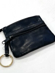 Buxton Black Genuine Leather Coin Card Purse Pouch Wallet w/ Key Ring - Imagen 1 de 8