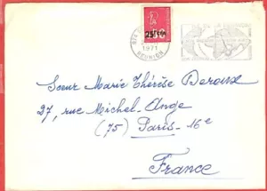 France Overprint 25f for REUNION Solo used on Slogan cancel cover to Paris 1971 - Picture 1 of 1