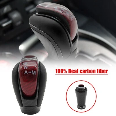 Perilla de cambio para Nissan GTR R35 08-2022 roja fibra de carbono cuero negro línea blanca Foto 1 de 4
