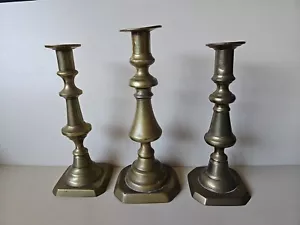 3x Brass Candlestick All Different Tallest 24.5cm Vintage Decor - Picture 1 of 18