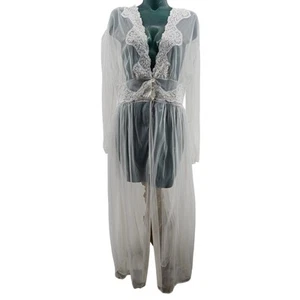 Vintage Nancy King White Bridal Sheer Nylon Lace Peignoir Robe Dress Size L 3140 - Picture 1 of 11
