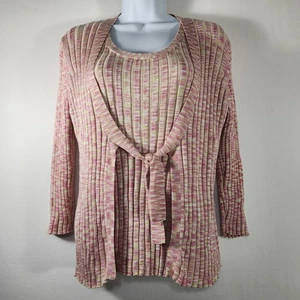 JH Collectibles Silk Blend Cardigan Sweater Set Sz L Pink Multi Color Front Tie - Picture 1 of 18