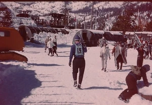 February 1960 35 MM Slide Squaw Valley CA Olympic Skier Walking with Skis - Picture 1 of 1