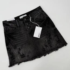 New Vervet Women's Claudia Distressed Raw Denim Mini Skirt Size XS Black - Picture 1 of 8