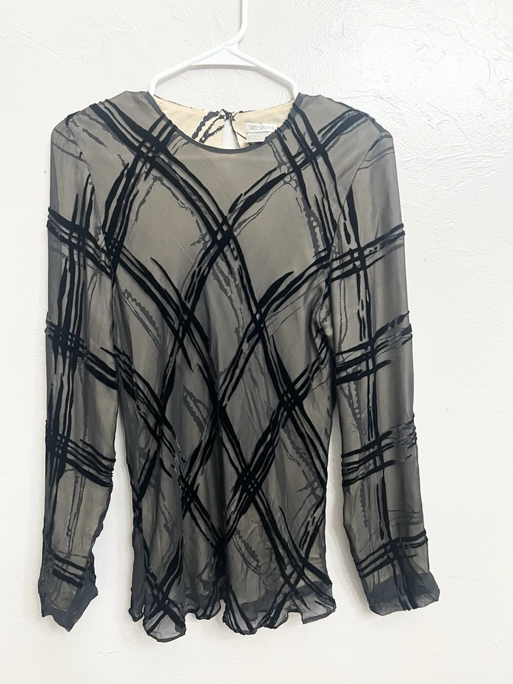 WORTH NEW YORK Negro Abstracto SEDA TRANSPARENTE Forrado Artístico Top BLUSA TALLA 12 Camisa Foto 1 de 4
