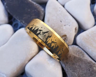 Anel de casamento minimalista dourado unissex tungstênio campista vida viajante caminhante - 8mm - Imagem 1 de 3