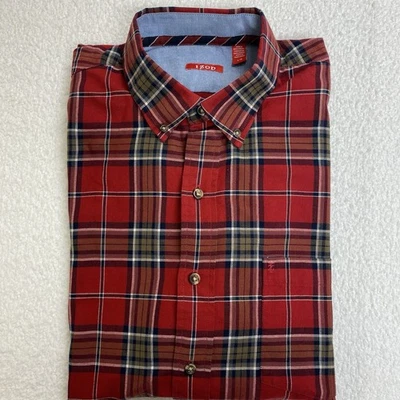 Mens Izod Red Plaid Shirt Size L Cotton/Poly Blend Embroidered Logo - Image 1 of 4
