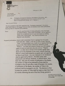 Documento interno del contrato de Marvel Comics Marvel Knights 1998 15 páginas difícil de encontrar casi nuevo - Imagen 1 de 3