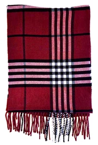 Cashmere 80% Blend Plaid Scarf Red/Black Fringed 12”x 72” Unisex Unbranded - Picture 1 of 3