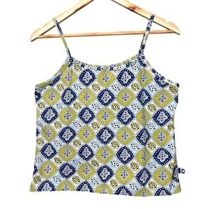 Vintage 90's Y2K Crop Top Sleeveless Tank Blue Green Floral Medium 100% Cotton - Picture 1 of 8
