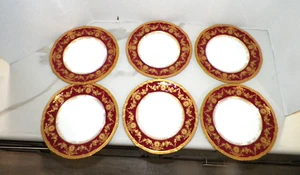 VTG ROYAL CROWN DERBY SET OF SIX SALAD PLATES RED & GOLD - Picture 1 of 11