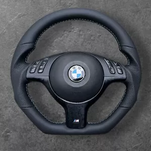 BMW M3 E46 M5 E39 X5 E53 M SPORT FLAT BOTTOM CUSTOM NEW LEATHER STEERING WHEEL - Picture 1 of 5