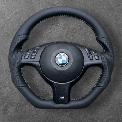 BMW M3 E46 M5 E39 X5 E53 M SPORT FLAT BOTTOM CUSTOM NEW LEATHER STEERING WHEEL - Image 1 of 4