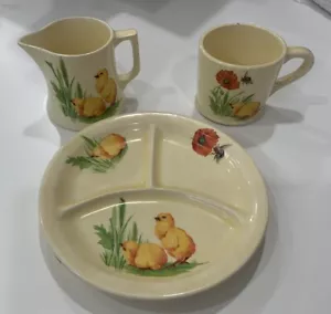 Cannonsburg 3 teiliges Kinder Set 40er Jahre Teller Tasse & Krug - Bild 1 von 8