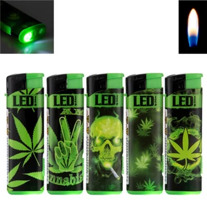 Feuerzeug mit grüner LED Weed Hanfblatt Green Leave Normalflamme wiederbefüllbar - Bild 1 von 1