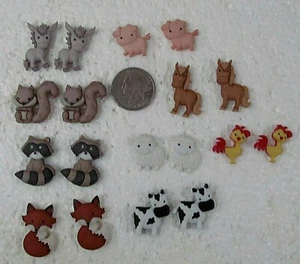 Farm Animal Stud Earrings Racoon Horse Lamb Donkey Chicken Pig Cow Squirrel Fox - Picture 1 of 20