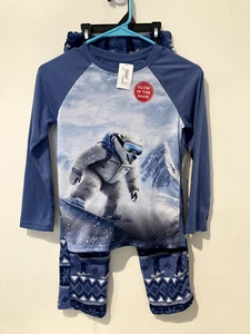 NWT Glow in the Dark Blue Polar Bear Pajama Set Kids M(8) - Picture 1 of 6