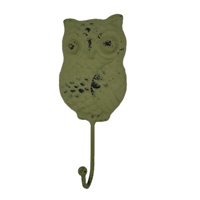 Cast Iron Owl Wall Hook Distressed Green Towel Coat Decorative Hanger Rustic - Image 1 of 4