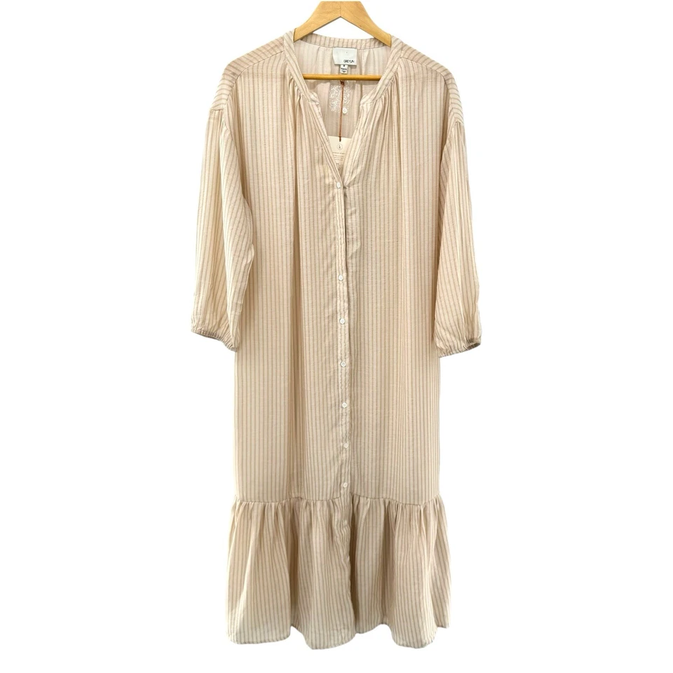 Vestido camisero Greylin para mujer manga larga de gran tamaño talla mediana a rayas en capas Foto 1 de 4