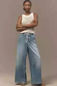 Pantalones de mezclilla Anthropologie con cordón de pilcro de pierna ancha para mujer XS NUEVOS CON ETIQUETAS - Imagen 1 de 3