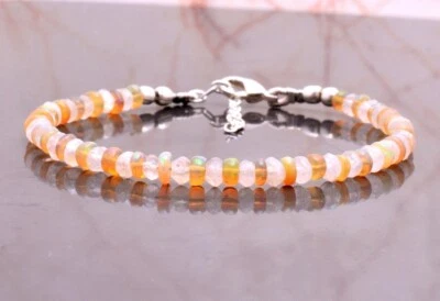 玫瑰石英和埃塞俄比亚蛋白石刻面圆形珠6-8英寸男女手链 — 第 1/4 张图片