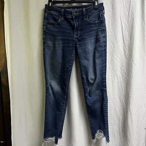 Jeans American Eagle para mujer 4 tiro alto jegging recortados elásticos azules denim - Imagen 1 de 9