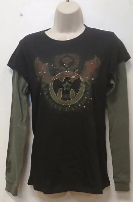 Harley Davidson stencil layer look long sleeve black and green shirt [NEW] - Image 1 of 4