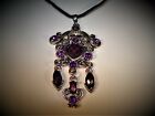 Antique Silver Chandelier With Purple Aaa Grade Cz Pendant W Black Rope Necklace