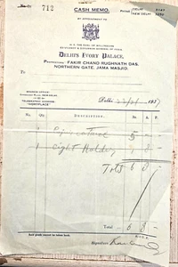 Delhis Palace Invoice Cash Memor 1937 New Delhi India - Picture 1 of 3
